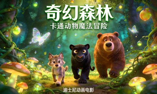 动画电影《奇幻森林》海报 - 卡通动物在魔法森林中冒险